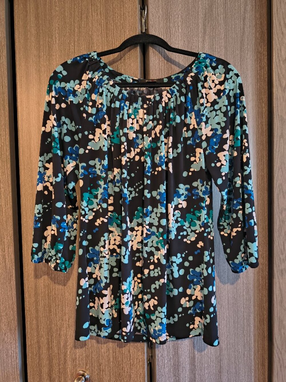 Style & Co Blue White Black Polka Dot Long Sleeved Blouse Medium Office Casual